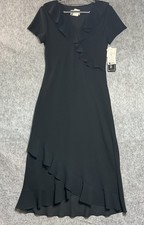 Vintage Dress Womens 12 Black Short Sleeve Maxi Flowy Retro Goth USA Made New