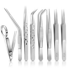 8 Pcs Tweezers Set Stainless Steel Tweezers Forceps with Magnifying Glass Str...