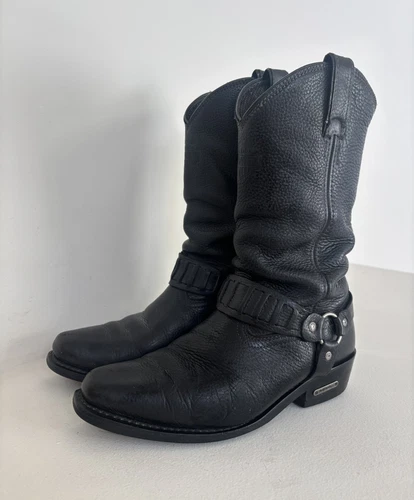 Harley Davidson Cowboy Pebbled Leather Harness Western Biker Boots Men’s 8.5 - Picture 1 of 10