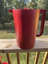 Vintage Tupperware 70's MCM 1 Gal Red Pitcher 1416-2 with Button Lid BM SW
