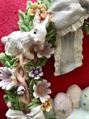 Vtg. 1996 YORK 11.5'' HAPPY EASTER Wreath Bunnies Eggs Bows Resin Wall Hanging