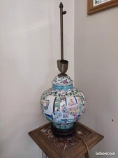 pied de lampe chinois à decor de scene de vie