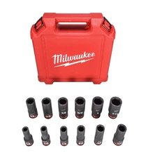 Milwaukee 49-66-7011 SHOCKWAVE 1/2" Drive SAE 6 Point Impact Socket Set - 12PC