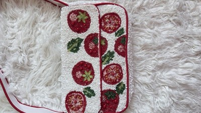 noxx Beaded Tomato Pattern Small Shoulder Bag, Lined, Snap Closure