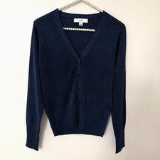 Image of M&S Collection Navy Sparkly Fleck Cardigan XS Lightweight V-Neck Shimmer Knit