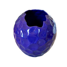 Cobalt Blue Art Glass Vase Textured Thumb Print Mid Century Modern Decor Large
