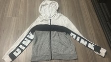 Victoria's Secret PINK Bling Rhinestone Zip Hoodie LG WhiteGray Blk Logo Sleeve