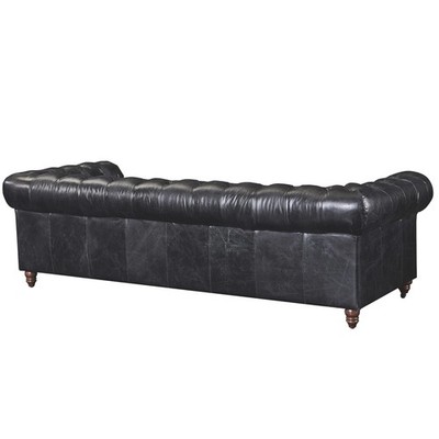 Pemberly Row Top Grain Leather Chesterfield 95'' Leather Sofa in Black