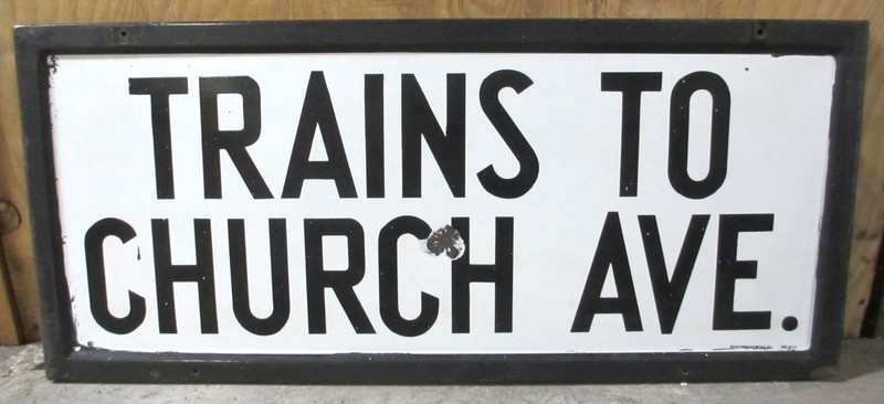 Vintage 1930s New York City Porcelain IND Train Station Subway Sign Church Ave.