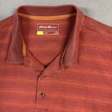 Eddie Bauer Travex Polo Shirt Mens XL Red Orange Striped Stretch Cotton Blend