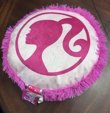 Barbie Pink Round Plush 2-Sided Decor Pillow Barbie Ponytail Logo by Mattel