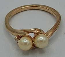 18K GE Gold Electroplated Ring 2 Faux Pearls ...