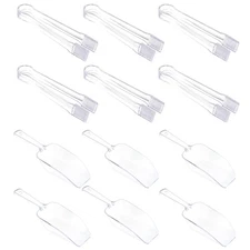 New 12Pcs Clear Plastic Ice Scoops Tongs Set Small for Serving Food, Mini Candy