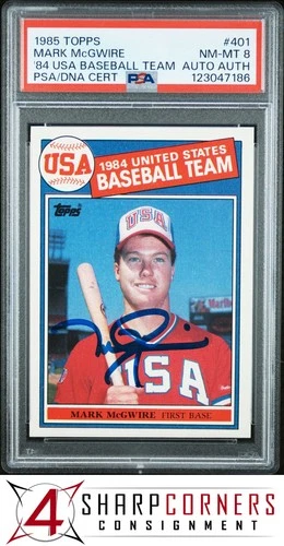 1985 TOPPS 1984 USA BASEBALL TEAM #401 MARK McGWIRE RC PSA 8 DNA AUTO AUTHENTIC