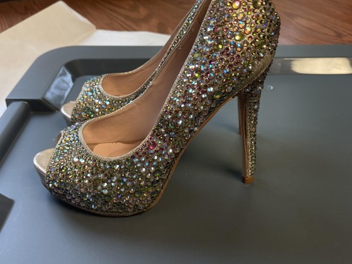 Lauren Lorraine Damenschuhe Größe 7 Strass hoher Absatz zehenfreie Pumps elegant - Bild 4 von 8