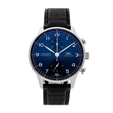 IWC Portugieser Chronograph Steel Auto 41mm Blue Dial Strap Watch IW3716-06