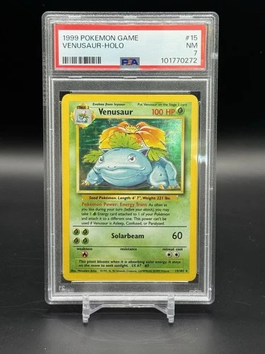 PSA 7 NM Venusaur 15/102 Holo Rare 1999 Pokémon Game Base Set Unlimited #15