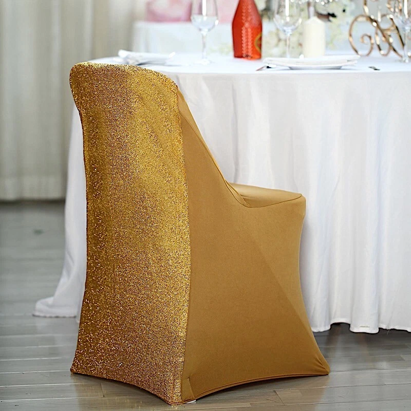 GOLD Spandex Folding Chair Cover with Glittered Metallic Back Party  Decorations