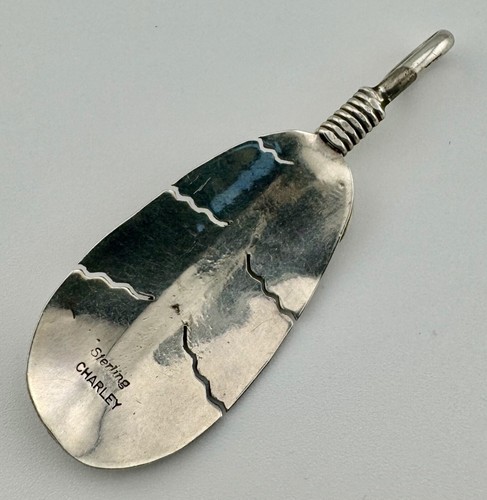 CHARLEY Signed Navajo Feather Pendant Vintage Sterling Silver 6.6g - Picture 3 of 5