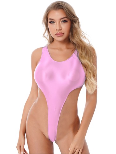Mujer Brillante Aceite Corte Alto Tanga Body Monokini Traje de Baño Sin Mangas Leotardo - Imagen 141 de 215