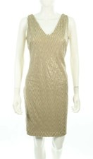 Lauren Ralph Lauren Womens Chevron Sequin Sleeveless Sheath Dress Tan Size 10