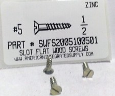 #5x1/2 Flat Head Slotted Wood Screws Steel Zinc Plated (100)