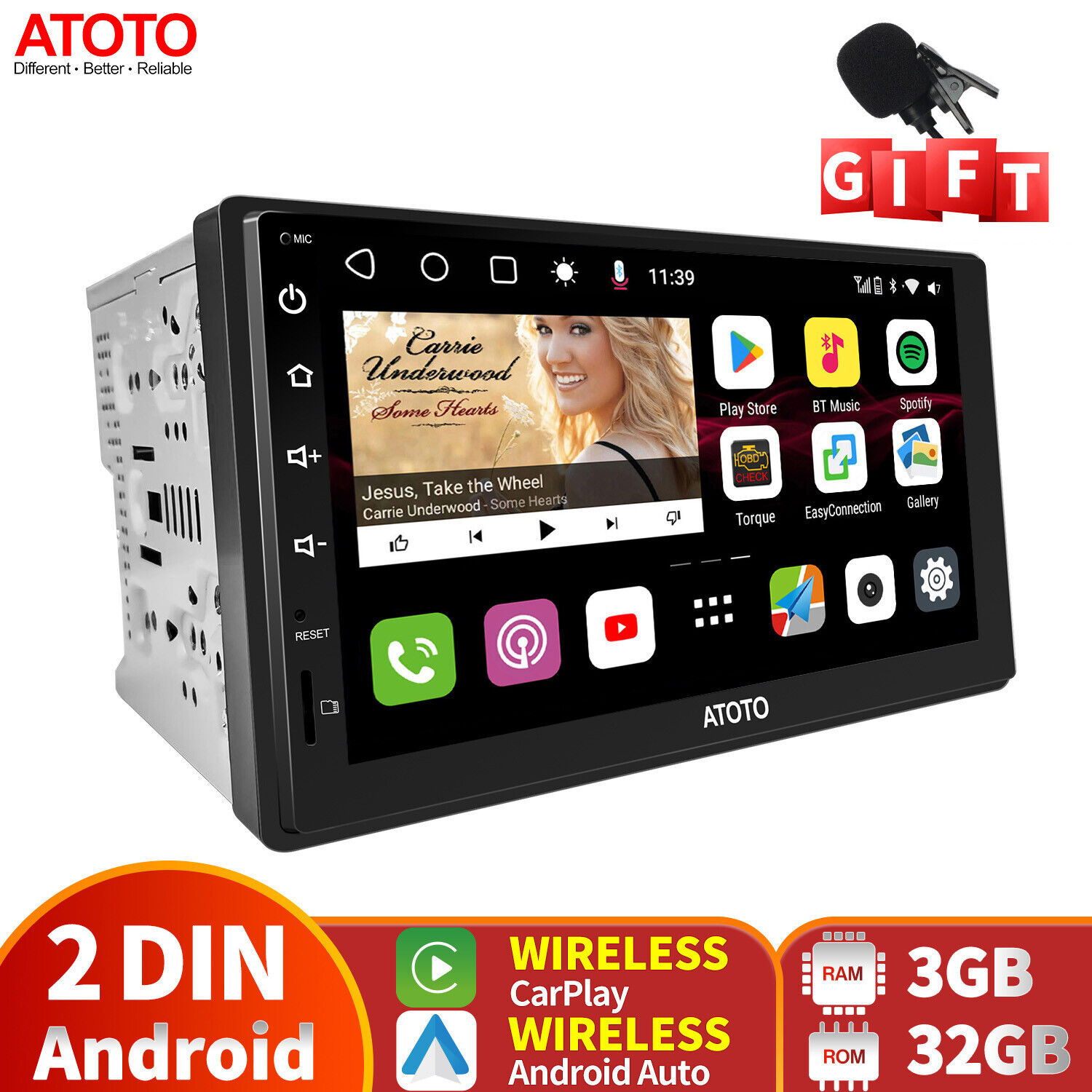 ATOTO S8 Premium 7 Double DIN Car Stereo-3/32GB Wireless CarPlay & Android  Auto