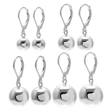 925 Sterling Silver Ball Drop Earrings with Lever Back 4 Sizes 