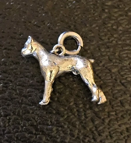 VTG Boxer Dog Charm Bracelet Pendant Sterling Silver with Spring Ring Clasp