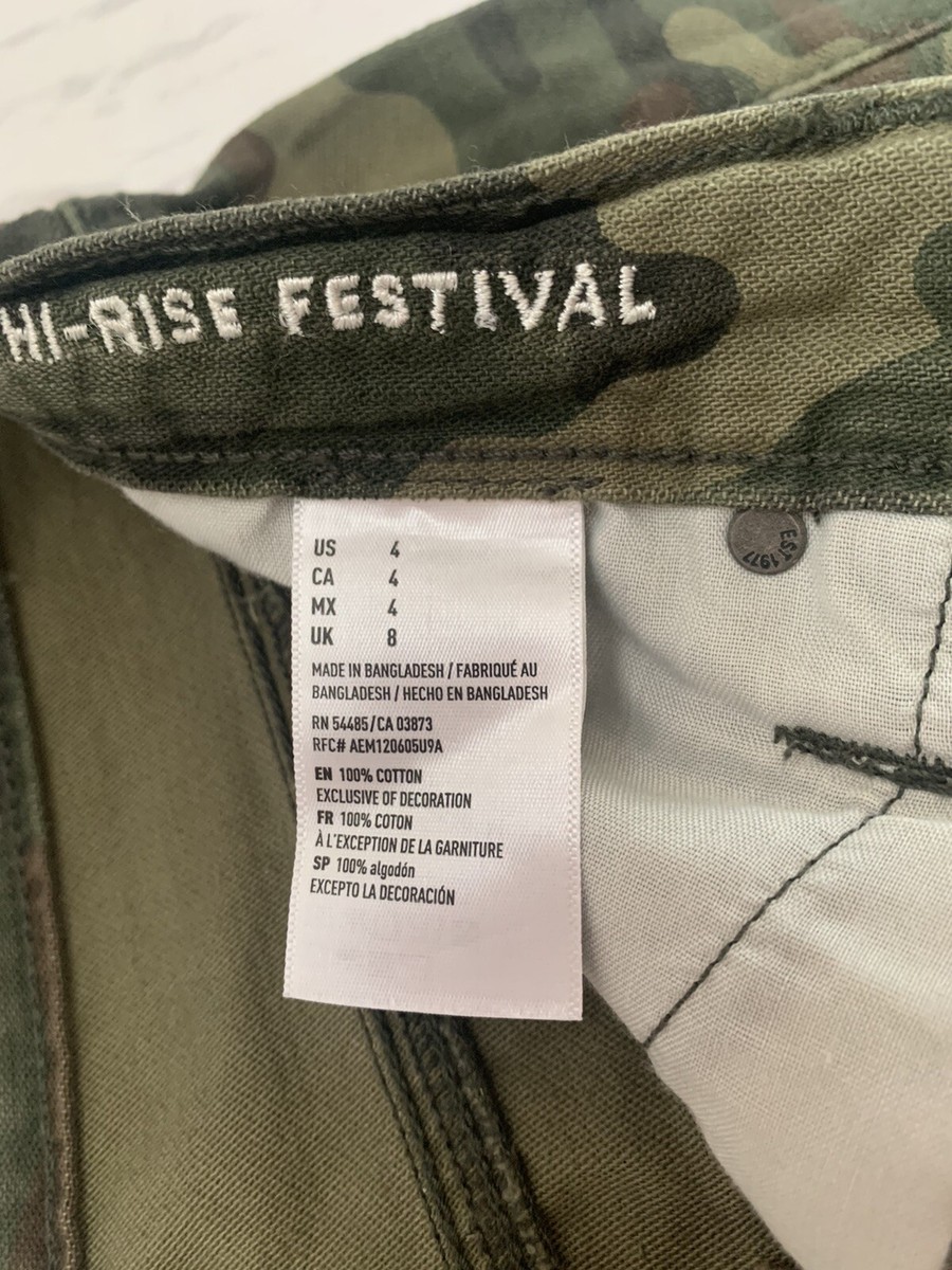 American Eagle Vintage Hi-Rise Festival Camo Shorts Size 6, 2.5