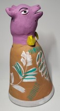 Aguilar Clay Purple Pig Bell From Oaxaca, Mexico
