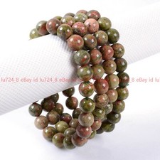 Wholesale 4 Pcs Natural Unakite Round Gemstone Beads Stretchable Bracelet 7.5"