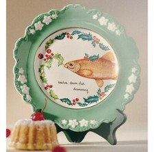 Anthropologie Lou Rota Plate 12 Days of Christmas TWELVE DRUMMERS DRUMMING Fish
