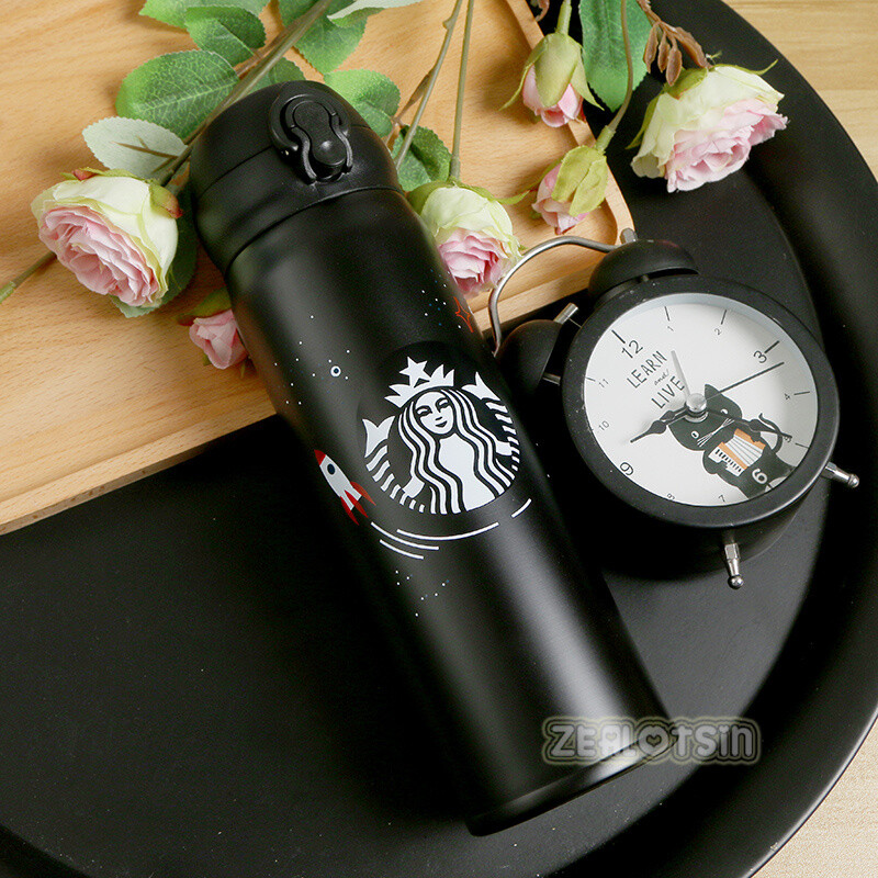 Starbucks Thermos Black Stainless Steel Water Bottle 500ml Valentines