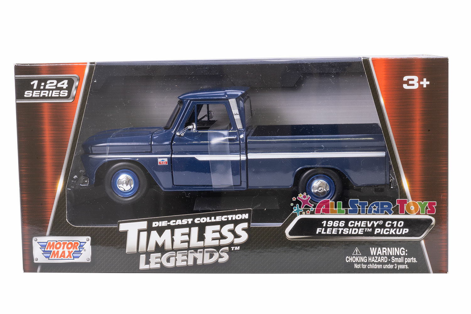 1966 Chevy C10 Fleetside Blue Pickup Motormax 73355 1:24 Diecast Model Toy Car
