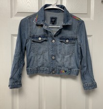 Gap For Good Girls XL Embroidered Kids Denim Jacket Blue Jean Coat Cropped