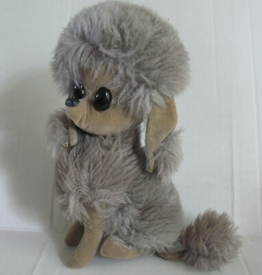 Mod French Poodle Sawdust Vtg 60s Velvet Grey Big Eyes Sitting