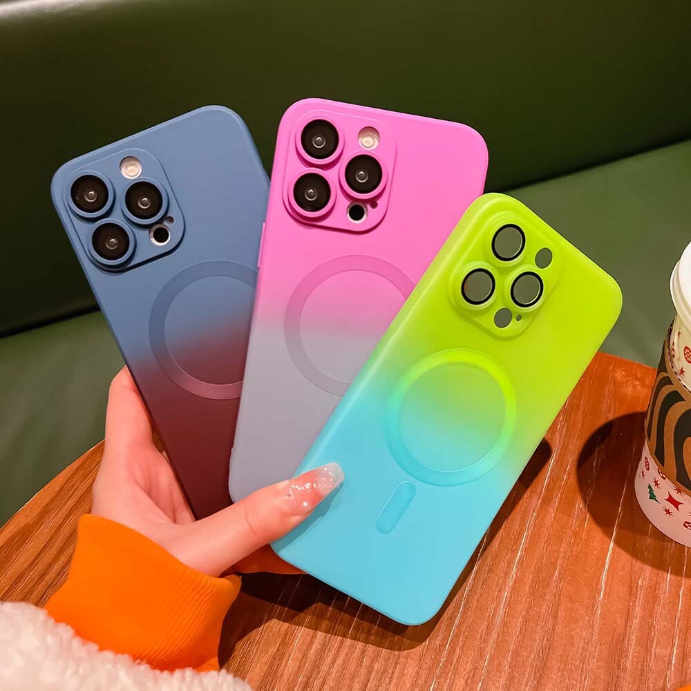 New For iPhone 15 Pro Max 14 13 12 11 Gradient TPU Magnetic Case+Lens Cover US