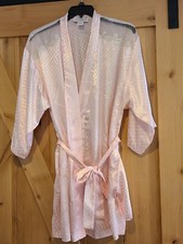 Carole Hochman Size M Vintage Silky Pink Polk Dot Robe Lace Accent Short Tie