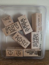 STAMPIN UP TAG ALONGS SET OF 9 WOOD MOUNT RUBBER STAMPS EUC A27043