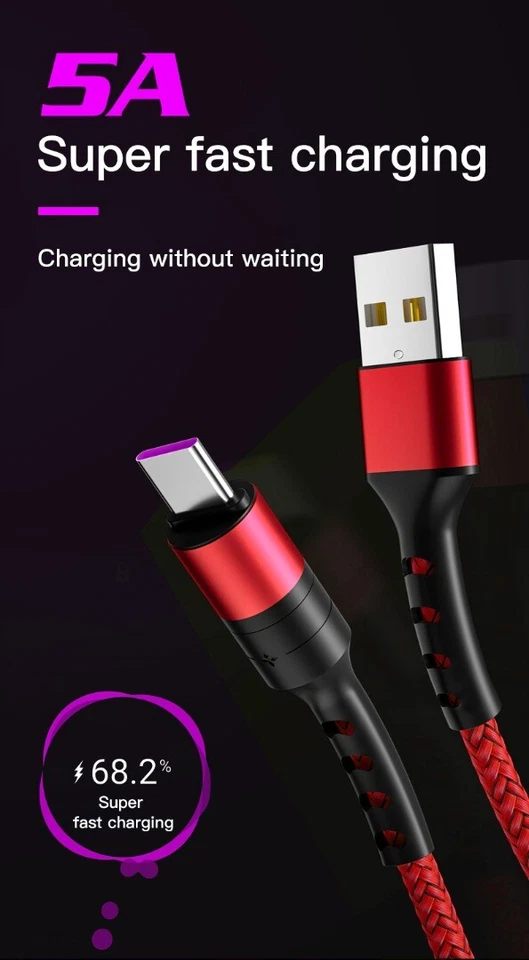 5A Fast Charger Cable for Samsung, Iphone, MicroUSB, USB C 3,6,10 feet Type C QI - Image 3 of 4