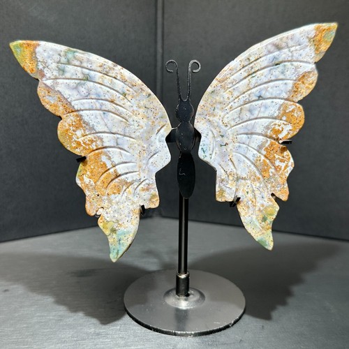 156G Natural Marine jasper crystal Handcarving Butterfly Wings Reiki healing - Picture 2 of 12