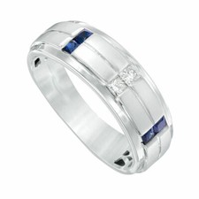Men's 1/8 Carat 10K White Gold Radiant  Princess Cut Diamond Wedding Band