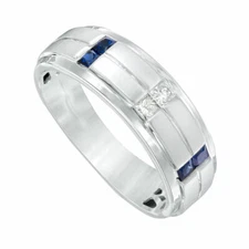 Men's 1/8 Carat 10K White Gold Radiant & Princess Cut Diamond Wedding Band