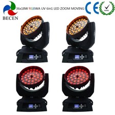 BECEN 4pcs 36x18w RGBWA UV 6in1 Led Wash Zoom Moving Head Light DMX Show Lights