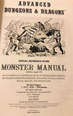 Advanced Dungeons & Dragons Monster Manual 1979 4th Edition TSR