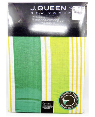 J.Queen Abbey Green Stripe Zipper Umbrella Indoor/Outdoor Tablecloth,60''x84''poly
