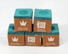 5 Vintage Brunswick Gold Crown Green Billiard Cue Chalk Cubes Lot Made in USA