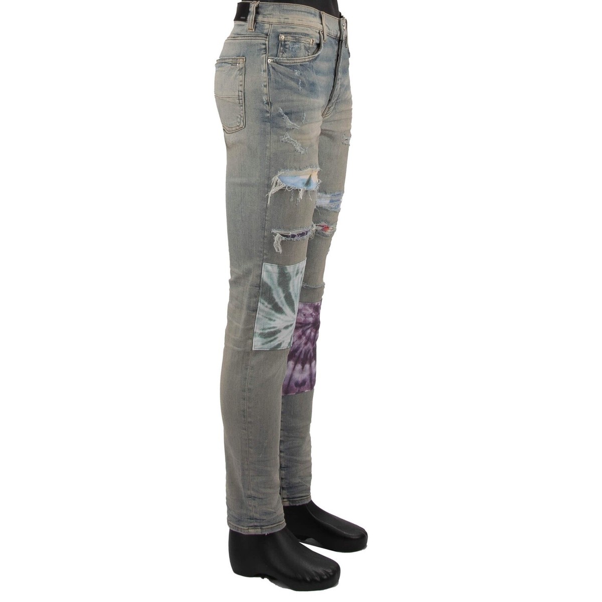 AMIRI Tie Dye Art Patch Skinny Stretch Distressed Jeans Pants 