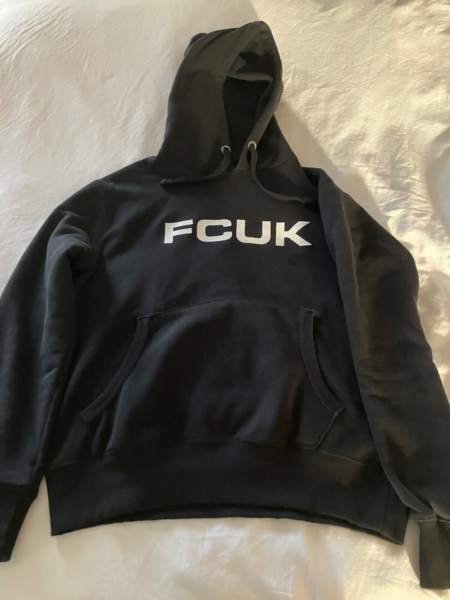 NEW French Connection Black FCUK Men's Hooded Sweatshirt